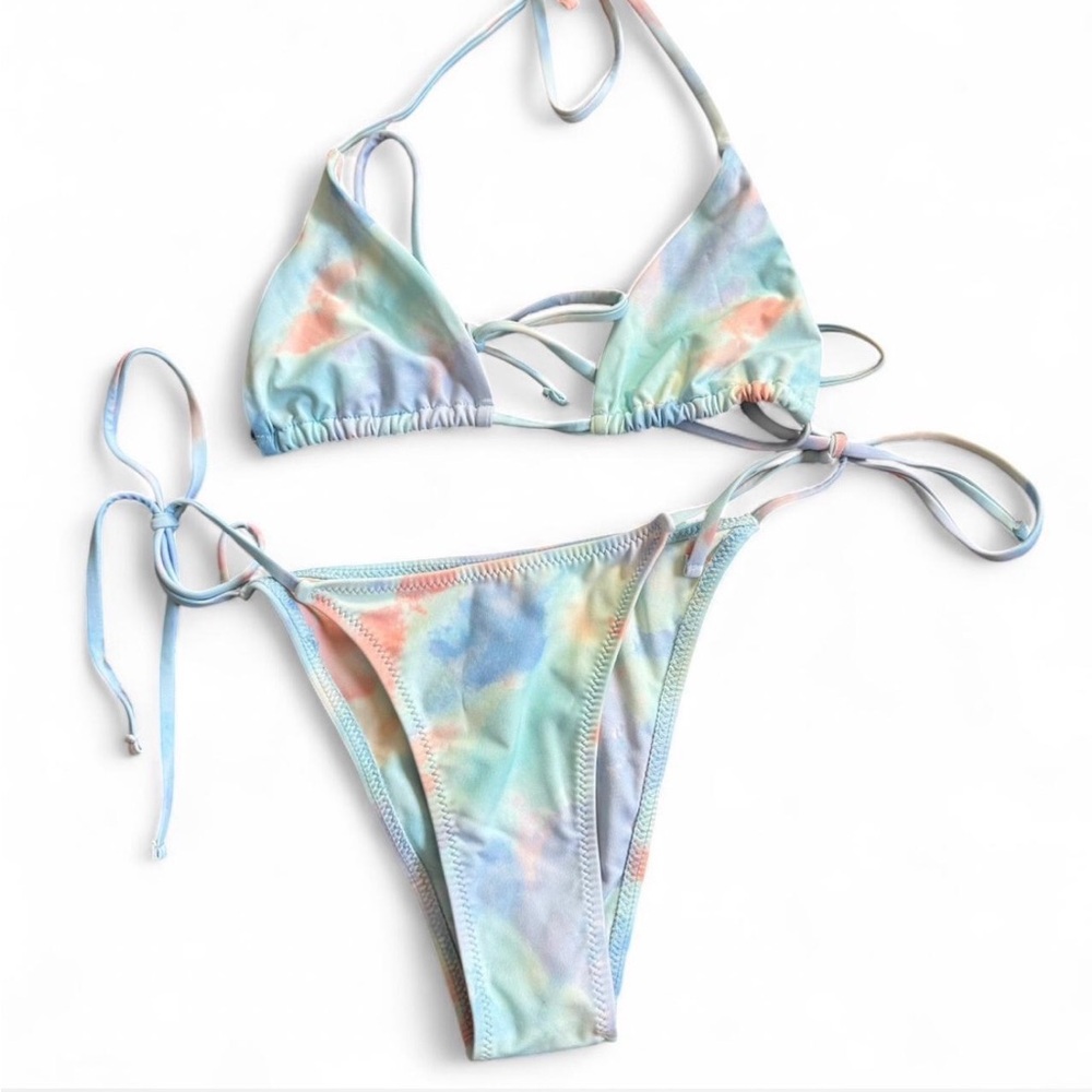 Tie Dye Micro Triangle Halter Tie Side Bikini Set